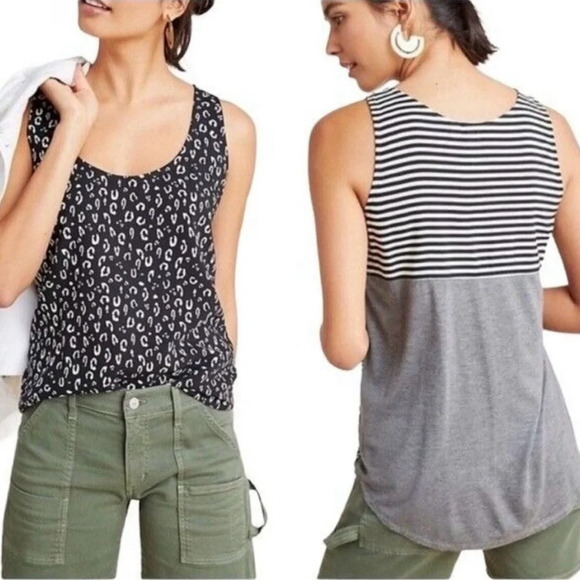 Anthropologie Dolan women’s flowy mixed media tank top SZ M black white gray - Picture 1 of 8
